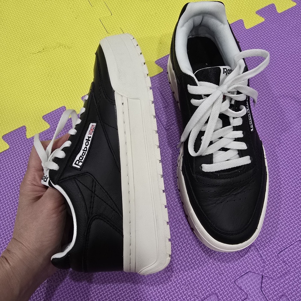 Reebok Club C Extra Women's Platform Sneakers Black White Leather Size US 7 / UK